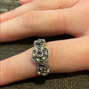 Sterling Silver, Seed Pearl and Amethyst Ring